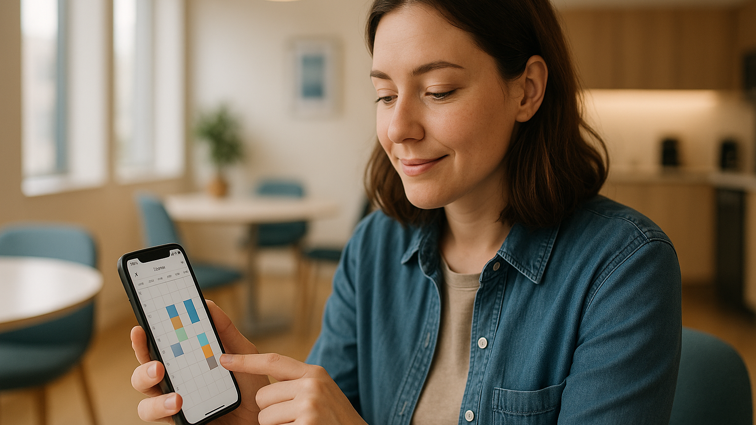 Lavoratore su turni che sceglie i propri turni dal calendario sullo smartphone