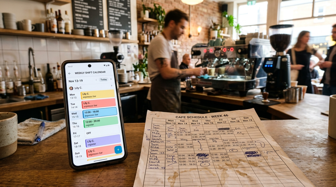 Smartphone con app per la gestione dei turni di lavoro